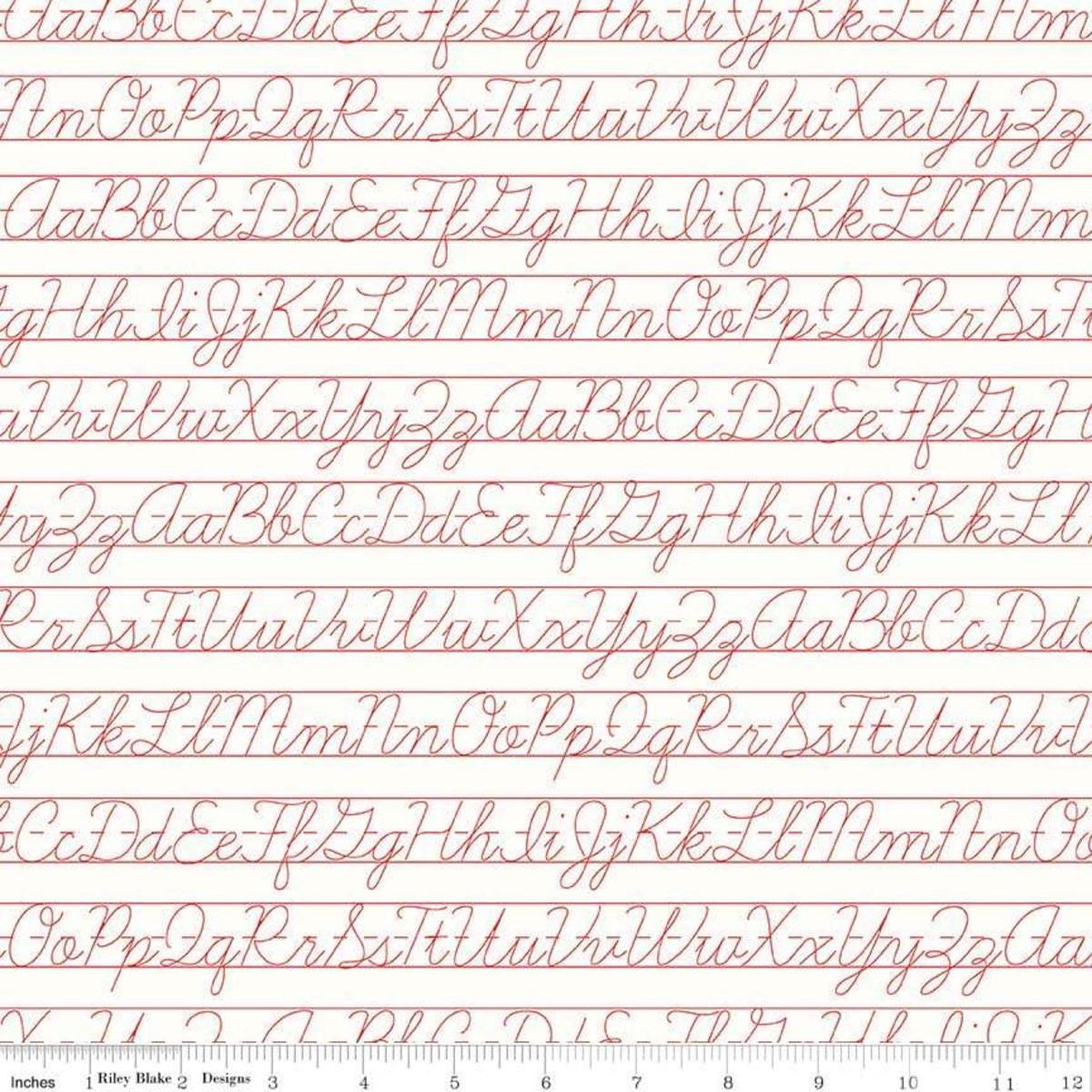 Image of the Bee Backgrounds Penmanship Red quilting cotton fabric by Lori Holt for Riley Blake Designs. Features vintage cursive writing practice sheets with the alphabet.
Cute Little Fabric Shop