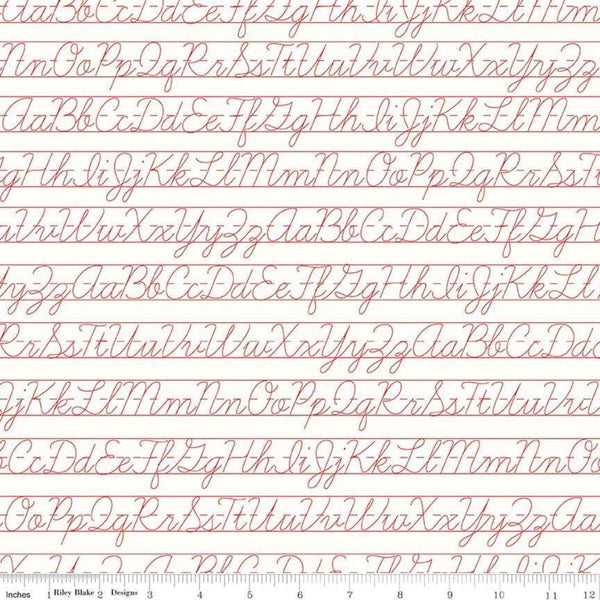 Image of the Bee Backgrounds Penmanship Red quilting cotton fabric by Lori Holt for Riley Blake Designs. Features vintage cursive writing practice sheets with the alphabet.
Cute Little Fabric Shop