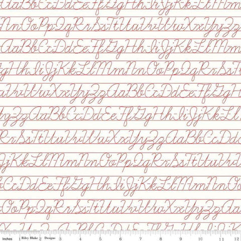 Image of the Bee Backgrounds Penmanship Red quilting cotton fabric by Lori Holt for Riley Blake Designs. Features vintage cursive writing practice sheets with the alphabet.
Cute Little Fabric Shop