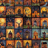 Image of the Creepin It Real Mini Haunted House Blocks Multi fabric by Morris Creative Group for QT Fabrics. Features squares of haunted houses on many colors of backgrounds. 
Cute Little Fabric Shop