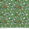 Image of the Farm Livin Animal Toss Green quilting cotton fabric by Riley Blake Designs. Features farm animals like chickens, horses, sheep, and ducks on a green background. 
Cute Little Fabric Shop
