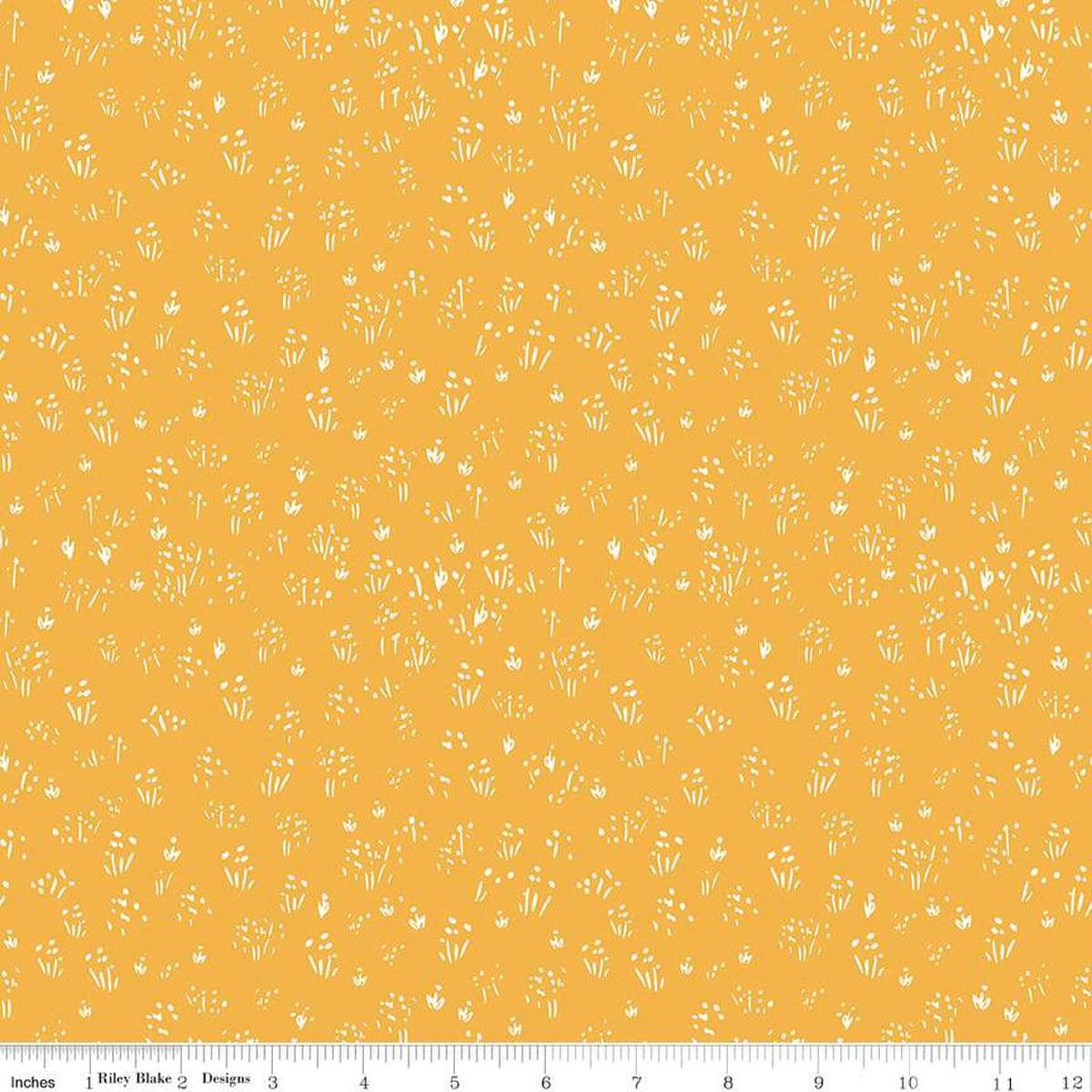 Image of the Farm Livin Grass Yellow quilting cotton fabric by Riley Blake Designs. Features scattered grass on a yellow background. 
Cute Little Fabric Shop