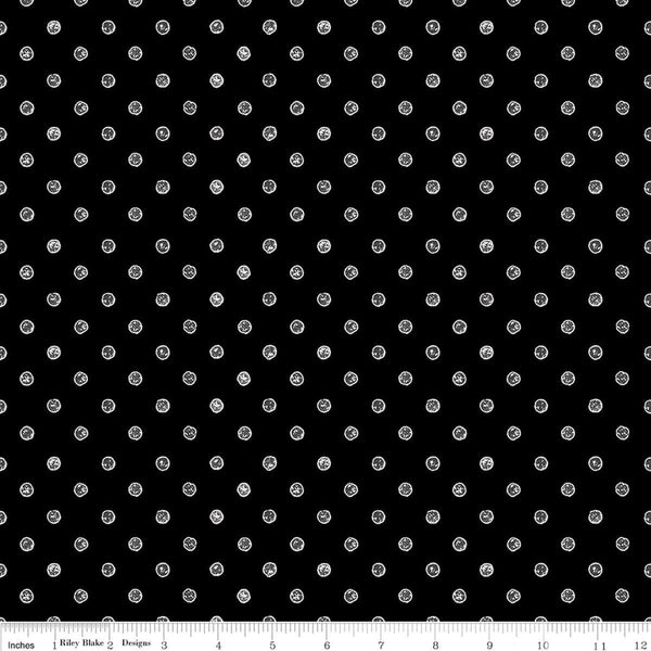 Image of the Press On Ironing Board Black quilting cotton fabric by J. Wecker Frisch for Riley Blake Designs. Features an array of dots on a black background. 
Cute Little Fabric Shop