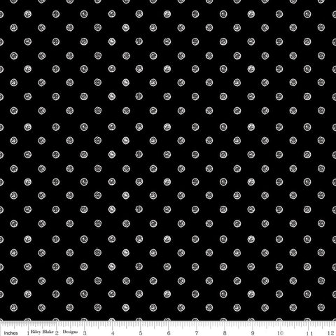 Image of the Press On Ironing Board Black quilting cotton fabric by J. Wecker Frisch for Riley Blake Designs. Features an array of dots on a black background. 
Cute Little Fabric Shop