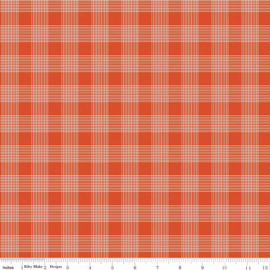 Image of the Press On Pinstripe Plaid Red quilting cotton fabric by J. Wecker Frisch for Riley Blake Designs. Features a thin stripe plaid on a red background. 
Cute Little Fabric Shop
