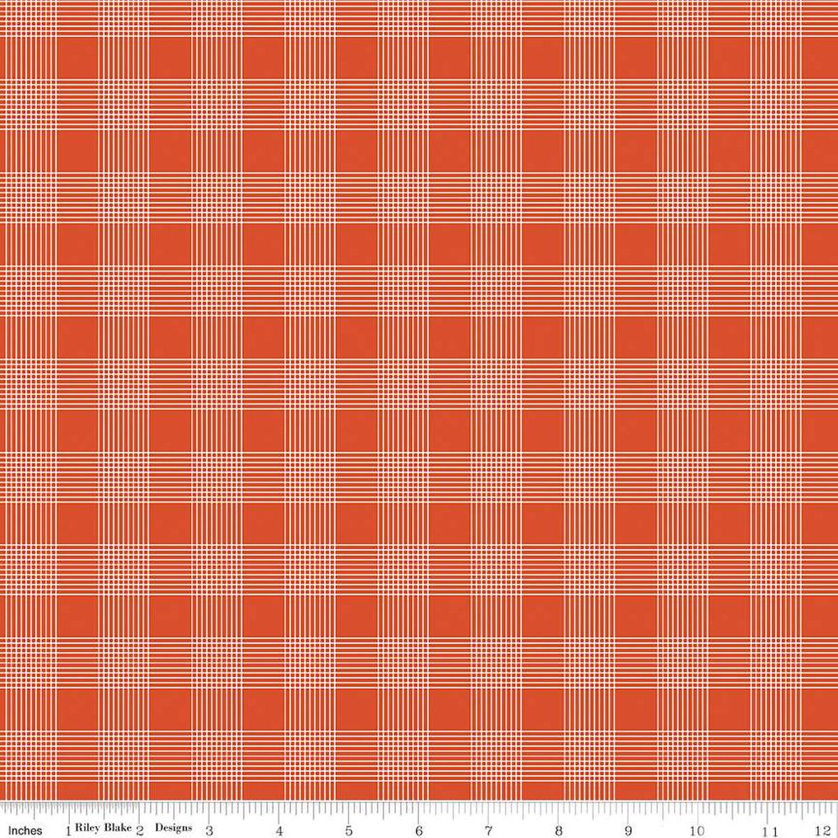 Image of the Press On Pinstripe Plaid Red quilting cotton fabric by J. Wecker Frisch for Riley Blake Designs. Features a thin stripe plaid on a red background. 
Cute Little Fabric Shop