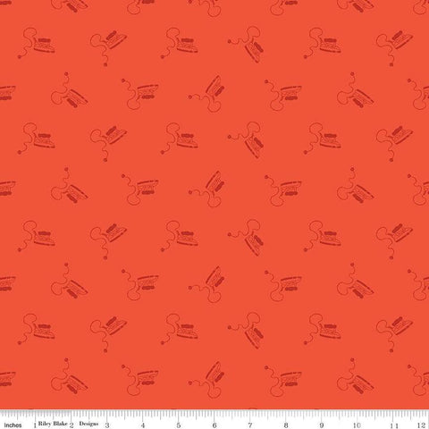 Image of the Press On Mini Irons Red quilting cotton fabric by J. Wecker Frisch for Riley Blake Designs. Features scattered mini irons on a red background. 
Cute Little Fabric Shop