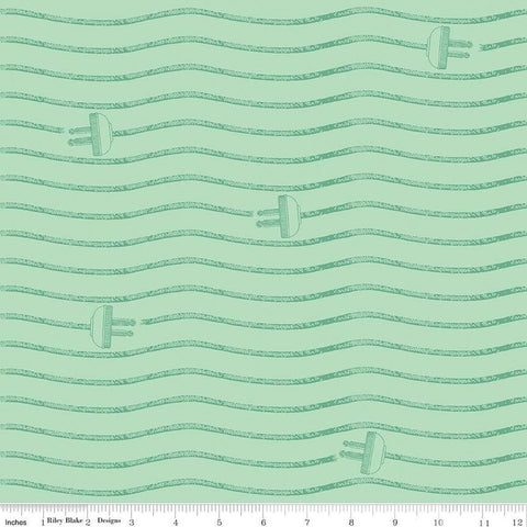 Image of the Press On Cord Stripe Mint quilting cotton fabric by J. Wecker Frisch for Riley Blake Designs. Features power cords in a stripe pattern on a mint green background. 
Cute Little Fabric Shop