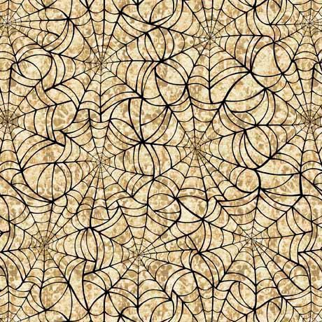 Image of the Creepsville Spiderweb Cream quilting cotton wide back fabric by QT Fabrics. Features spiderwebs on a cream offwhite design. 
Cute Little Fabric Shop