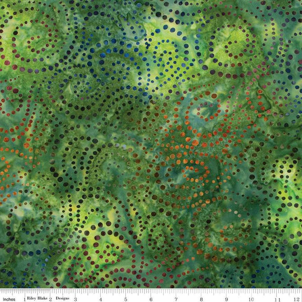 Image of the Expressions Batiks Halloween Expressions Jungle quilting cotton by Riley Blake Designs. Features swirls of dots on a green background.
Cute Little Fabric Shop