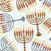 Image of the Hanukkah Festival Menorahs White quilting cotton fabric by QT Fabrics. Features menorahs on a white star background. 
Cute Little Fabric Shop