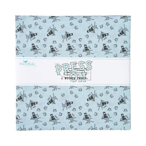 Image of the Press On 10 inch Stacker for Riley Blake Designs. Features a fabric with a girl ironing on a light blue background at the front. 
Cute Little Fabric Shop