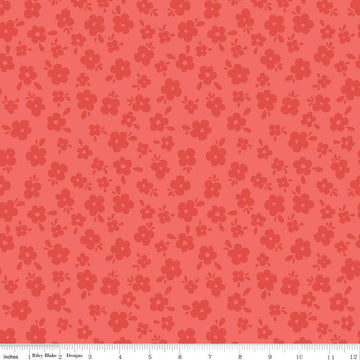 Image of the Stay Wild Tone-on-Tone Rouge quilting cotton fabric by Amanda Niederhauser by Riley Blake Designs. Features tone-on-tone blossoms on a pink orange background. 
Cute Little Fabric Shop