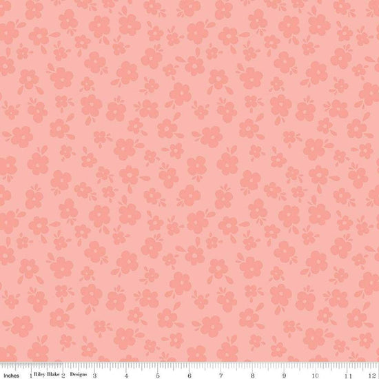 Image of the Stay Wild Tone-on-Tone Coral quilting cotton fabric by Amanda Niederhauser by Riley Blake Designs. Features tone-on-tone blossoms on a coral pink background. 
Cute Little Fabric Shop