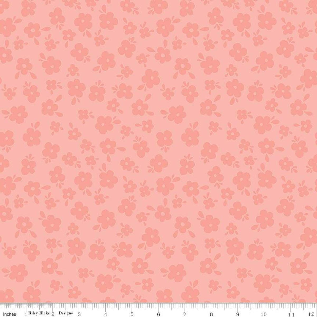Image of the Stay Wild Tone-on-Tone Coral quilting cotton fabric by Amanda Niederhauser by Riley Blake Designs. Features tone-on-tone blossoms on a coral pink background. 
Cute Little Fabric Shop