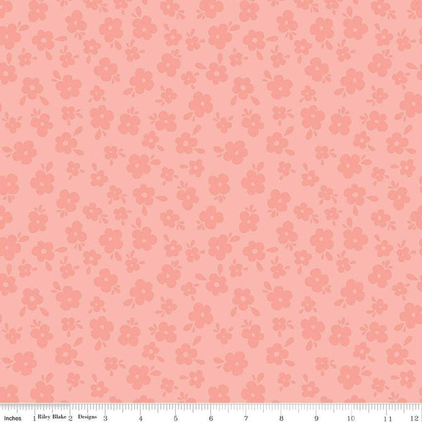 Image of the Stay Wild Tone-on-Tone Coral quilting cotton fabric by Amanda Niederhauser by Riley Blake Designs. Features tone-on-tone blossoms on a coral pink background. 
Cute Little Fabric Shop