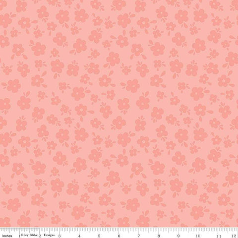 Image of the Stay Wild Tone-on-Tone Coral quilting cotton fabric by Amanda Niederhauser by Riley Blake Designs. Features tone-on-tone blossoms on a coral pink background. 
Cute Little Fabric Shop