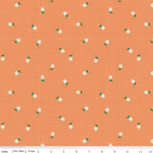 Image of the Stay Wild Grid Flowers Marmalade quilting cotton fabric by Amanda Niederhauser by Riley Blake Designs. Features scattered small flowers on an orange background. 
Cute Little Fabric Shop