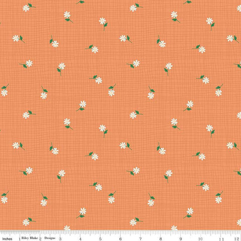 Image of the Stay Wild Grid Flowers Marmalade quilting cotton fabric by Amanda Niederhauser by Riley Blake Designs. Features scattered small flowers on an orange background. 
Cute Little Fabric Shop