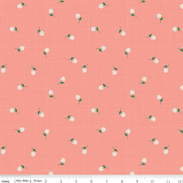 Image of the Stay Wild Grid Flowers Coral quilting cotton fabric by Amanda Niederhauser by Riley Blake Designs. Features scattered small flowers on a light pink background. 
Cute Little Fabric Shop
