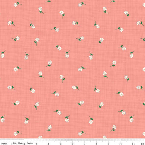 Image of the Stay Wild Grid Flowers Coral quilting cotton fabric by Amanda Niederhauser by Riley Blake Designs. Features scattered small flowers on a light pink background. 
Cute Little Fabric Shop