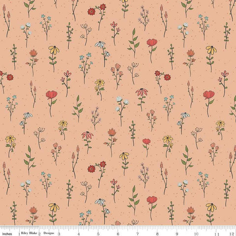 Image of the Stay Wild Boho Little Flowers Apricot quilting cotton fabric by Amanda Niederhauser by Riley Blake Designs. Features wildflowers on a blush background. 
Cute Little Fabric Shop