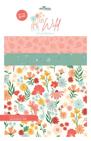 Image of the Stay Wild storyboard. Features a cream fabric with wildflowers and two coordinating pink and teal fabrics. Designed by Amanda Niederhauser for Riley Blake Designs. 
Cute Little Fabric Shop