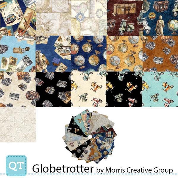 Image of the Globetrotter quilting cotton fabric fat quarter bundle. Features one fat quarter of each fabric from the globetrotter collection, centered around vintage trotter.
Cute Little Fabric Shop