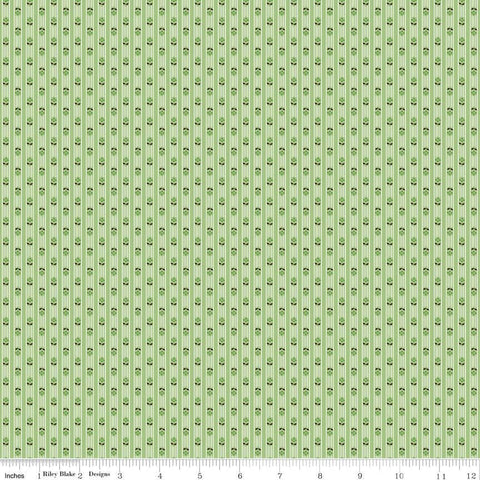 SALE Prim Stripe C9705 Granny Apple - Riley Blake Designs - Green White Stripes Striped Flowers Floral - Quilting Cotton Fabric