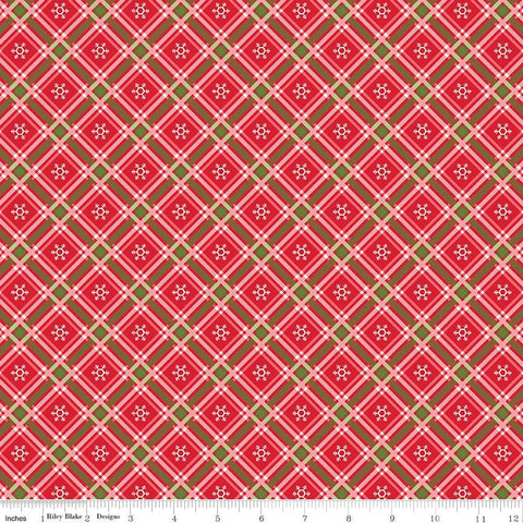 14" End of Bolt - Winter Wonder Plaid C12067 Red - Riley Blake Designs - Christmas Diagonal White Snowflakes - Quilting Cotton Fabric