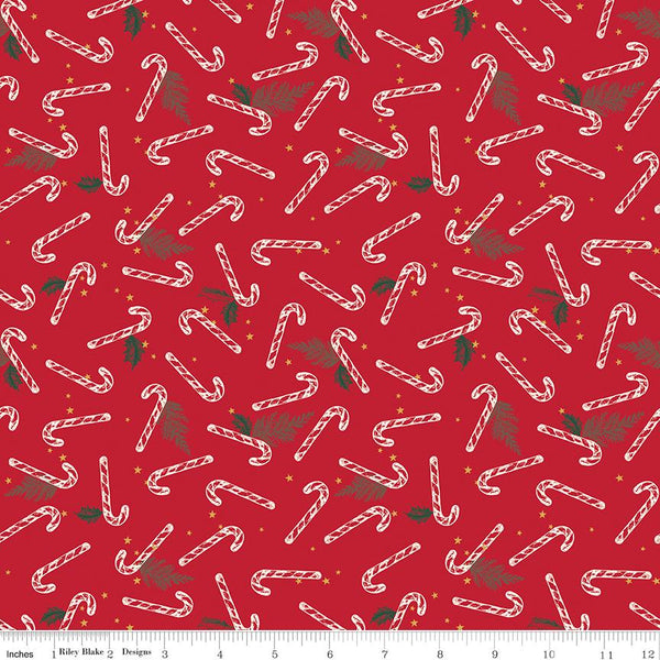 Old Fashioned Christmas Candy Canes C12134 Red - Riley Blake - Pine Needles Stars - Quilting Cotton Fabric