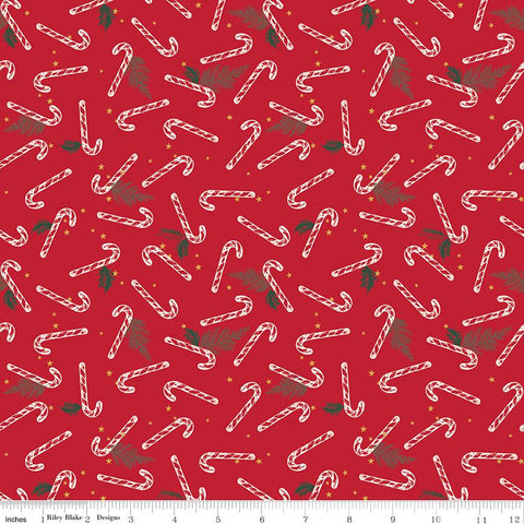 Old Fashioned Christmas Candy Canes C12134 Red - Riley Blake - Pine Needles Stars - Quilting Cotton Fabric