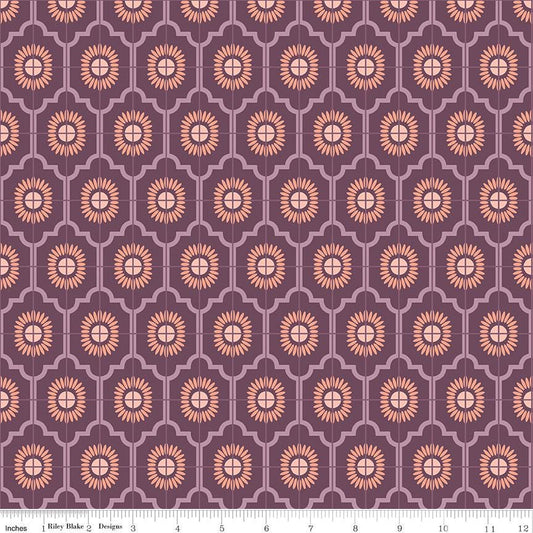 SALE Maple Sunflower C12472 Eggplant - Riley Blake Designs - Flowers Medallions Geometric - Quilting Cotton Fabric