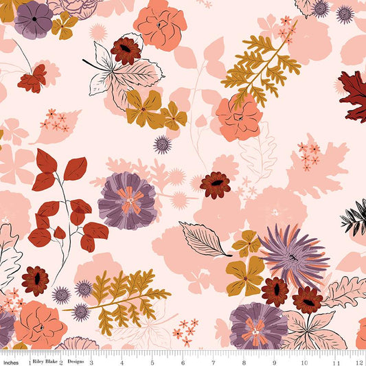 SALE Maple Main C12470 Blush - Riley Blake Designs - Floral Flowers Leaves - Quilting Cotton Fabric