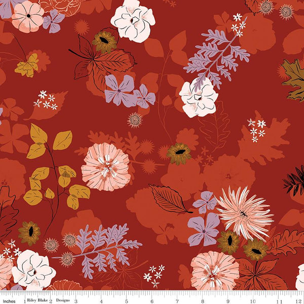 SALE Maple Main C12470 Brick - Riley Blake Designs - Floral Flowers Leaves - Quilting Cotton Fabric