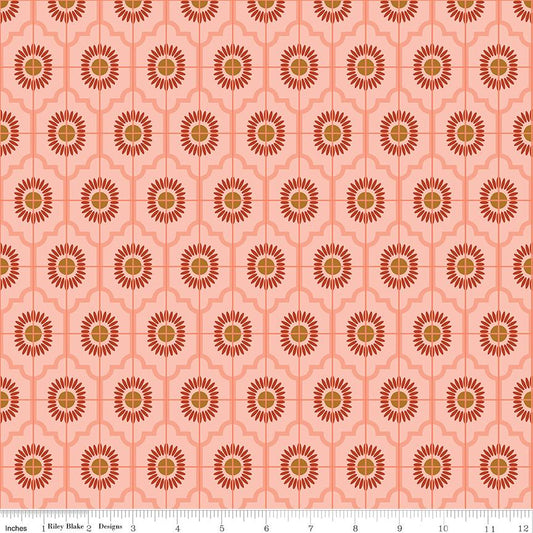 34" End of Bolt - CLEARANCE Maple Sunflower C12472 Pink - Riley Blake - Flowers Medallions Geometric - Quilting Cotton Fabric