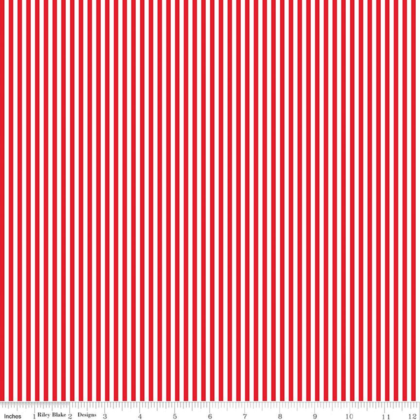 SALE Red and White 1/8 Eighth Inch Stripe by Riley Blake Designs - Patriotic Independence - Quilting Cotton Fabric