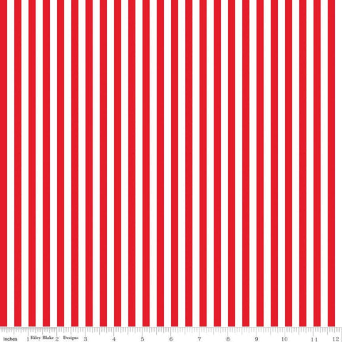 SALE Red and White 1/4 Quarter Inch Stripe by Riley Blake Designs - Patriotic Independence - Quilting Cotton Fabric