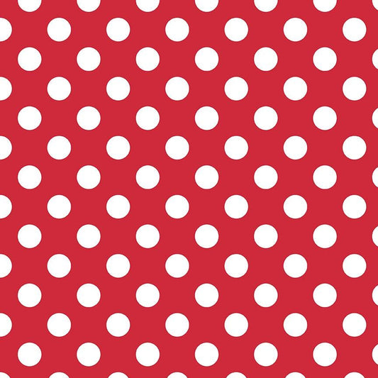 Fat Quarter End of Bolt - SALE White Polka Dots on Red Medium 3/4" inch - Riley Blake Designs  - Quilting Cotton Fabric