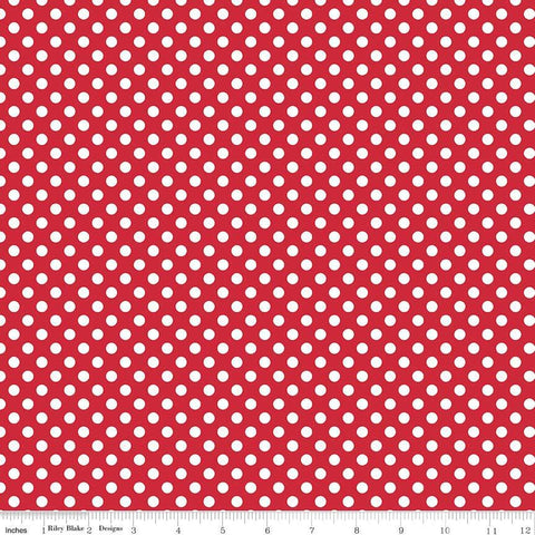 28" End of Bolt Piece - White on Red Small Dot by Riley Blake Designs - Polka Dots - Quilting Cotton Fabric