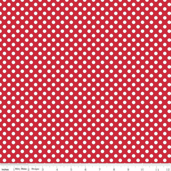 Fat Quarter End of Bolt Piece - White on Red Small Dot by Riley Blake Designs - Polka Dots - Quilting Cotton Fabric