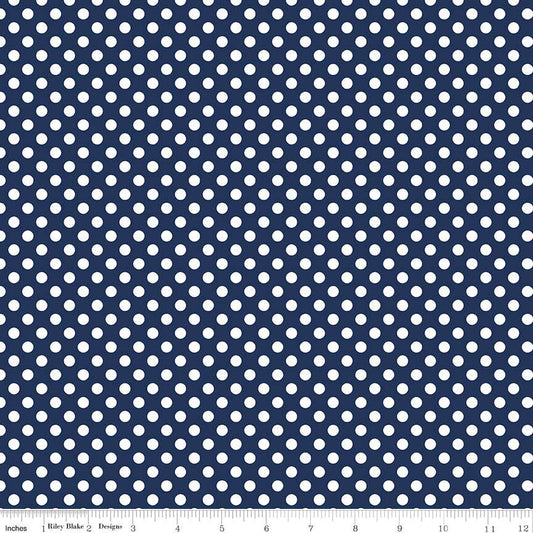 Navy Blue Small White Dots - Riley Blake Designs - polka dots - Quilting Cotton Fabric