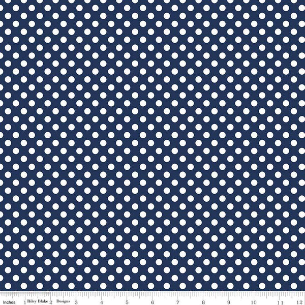 Navy Blue Small White Dots by Riley Blake Designs - polka dots - Quilting Cotton Fabric