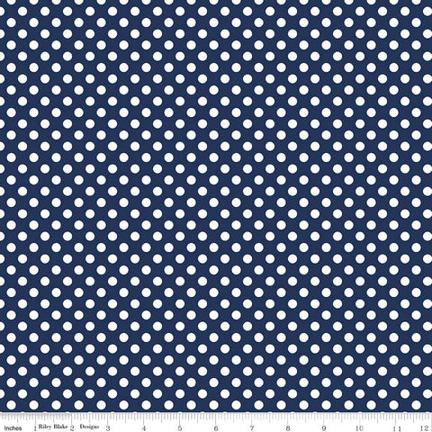 Navy Blue Small White Dots by Riley Blake Designs - polka dots - Quilting Cotton Fabric