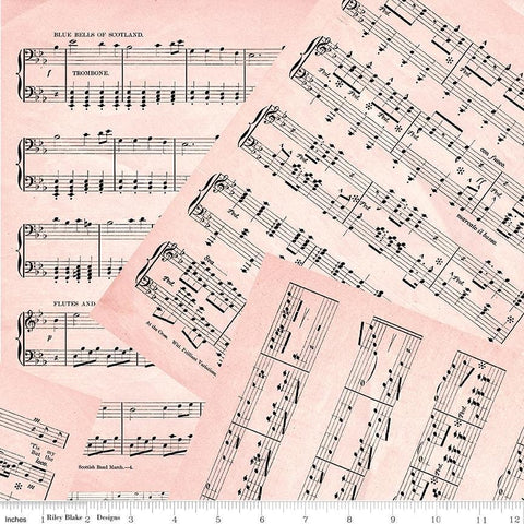 SALE Art Journal Music C13040 Blush by Riley Blake Designs - Overlapping Sheet Music Pages - Quilting Cotton Fabric