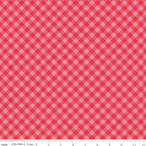 Image of the Cozy Christmas Gingham Pink quilting cotton fabric by Riley Blake Designs. Features diagonal red and pink printed gingham fabrics.
Cute Little Fabric Shop