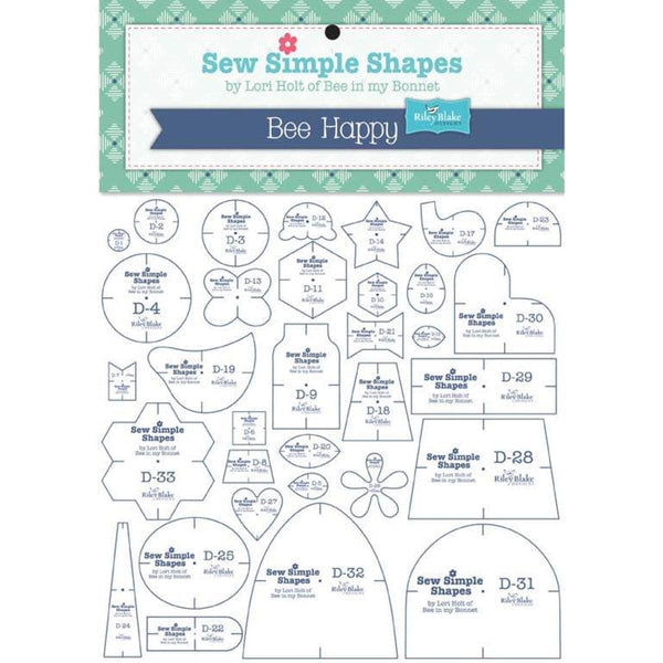 Image of the Lori Holt Bee Happy Sew Simple Shapes set for Riley Blake Designs.Features 33 different shapes to be used with the Bee Happy sew along. 
Cute Little Fabric Shop