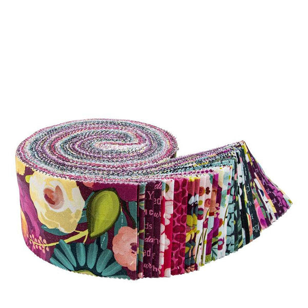 Image of the Fragrant Fields Rolie Polie by Lila Tueller for Riley Blake Designs. Features florals on dark pink, purple, and teal backgrounds.
Cute Little Fabric Shop