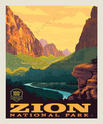 National Parks Poster Panel Zion - Riley Blake Designs - 100th Anniversary Outdoors Recreation Utah - Quilting Cotton Fabric