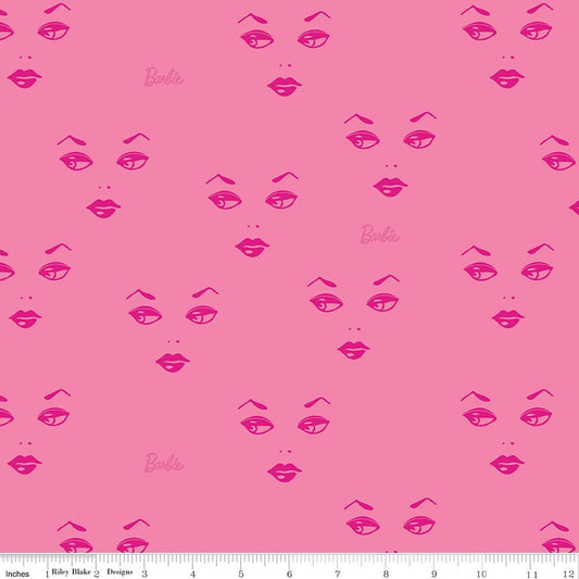 SALE Barbie Faces C9731 Pink - Official Licensed Product - Tone on Tone Barbie Doll - Quilting Cotton Fabric